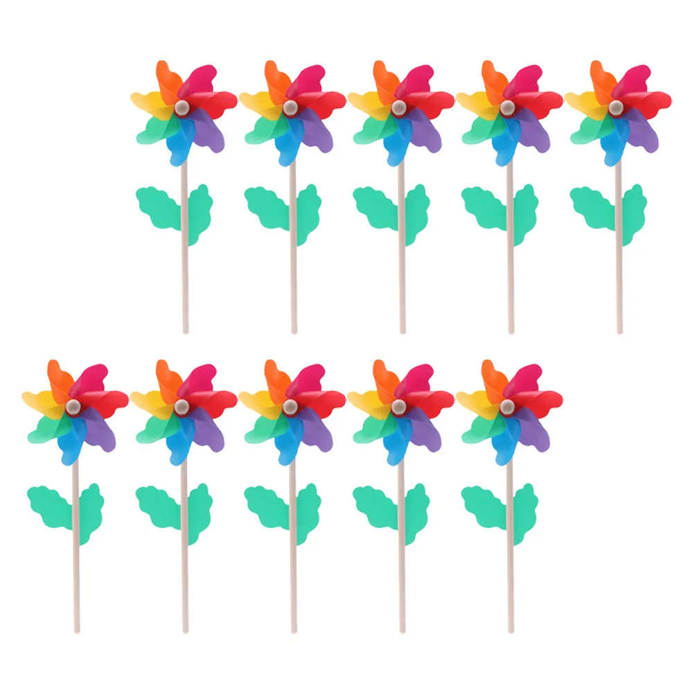 14 Pcs Colorful Wooden Pole Windmill Spinner Wheel Lawn Toy Pinwheels Kids Spinners Flowers Child