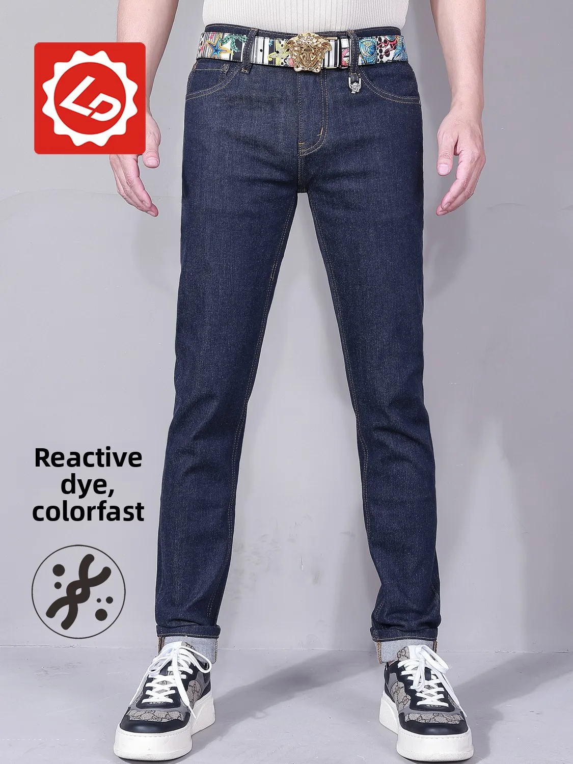 

Washed Denim Slim Fit Stretch Pure Color Long Trousers Fashionable Urban Style Youth Jeans Moisture Wicking mid Waist Zipper