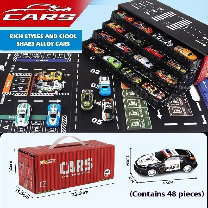 48Pcs Junge Engineering Auto Set Spielzeug Container Simulation Legierung Auto Modell Trägheit Zurückziehen Mini Auto Spielzeug Geburtstag Geschenk