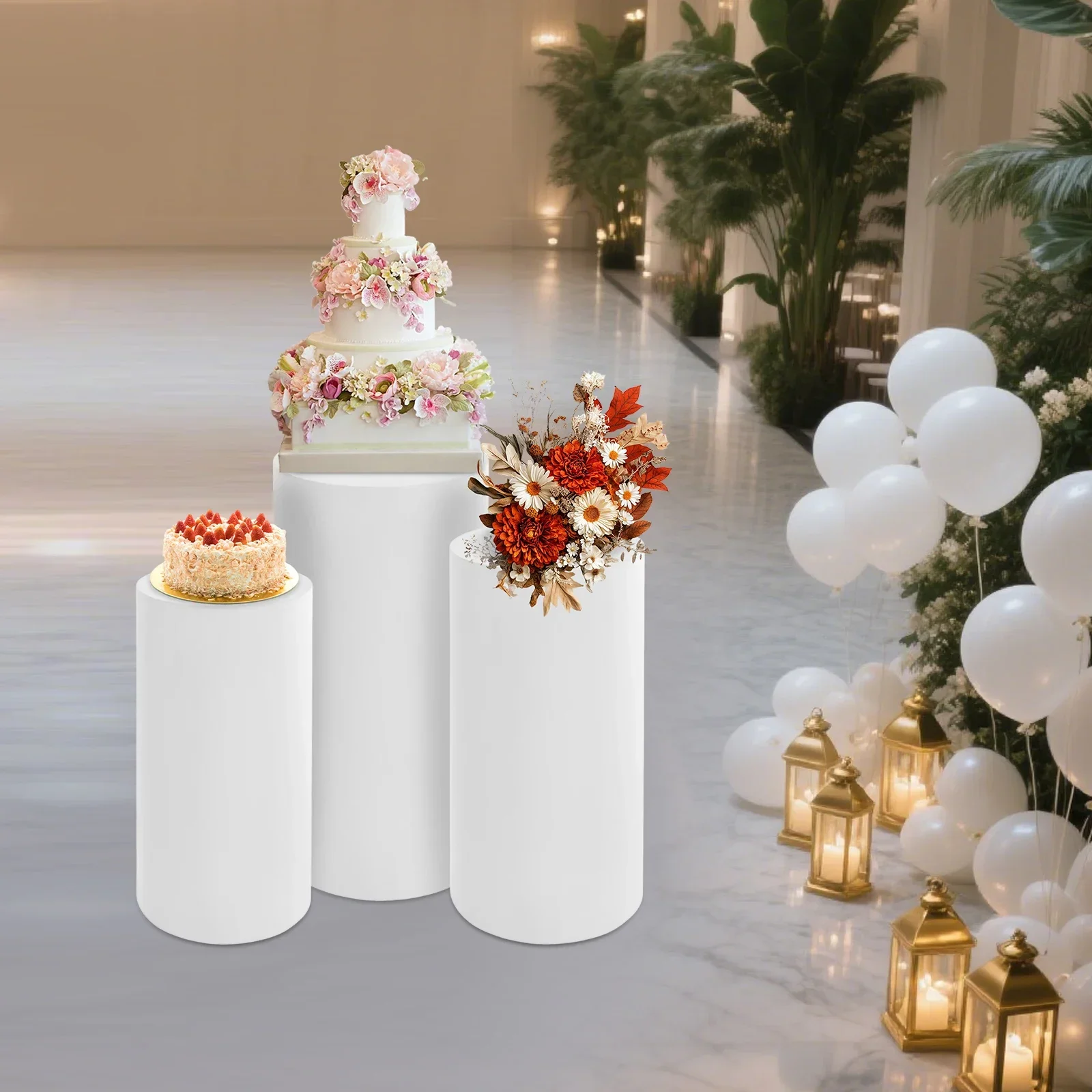 

Round Cylinder Pedestal Stand, Round Pedestal Display Plinth Pillars for Wedding Party Display Stand Decor 3 Pcs