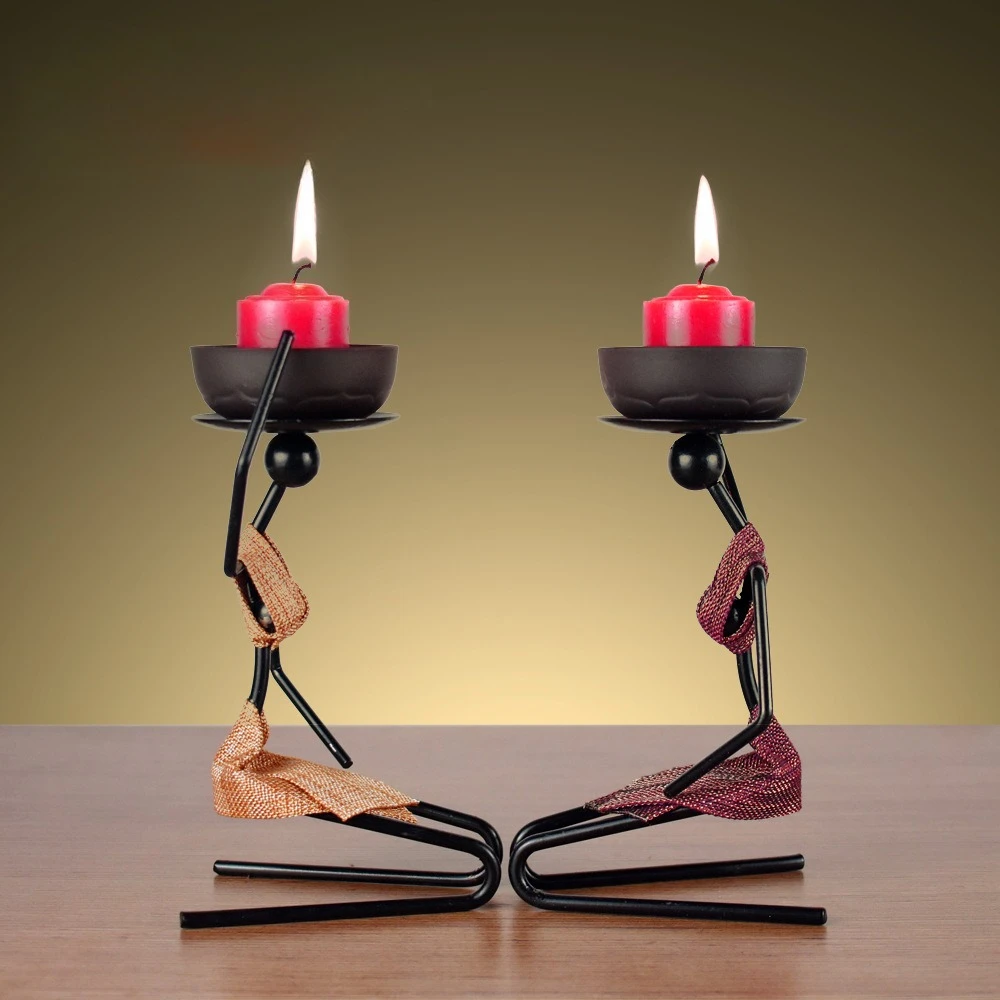 Candelabro de hierro Retro para mujer africana, candelabro clásico con escultura de hierro, soporte para velas para decoración de mesa de comedor para el hogar/Bar
