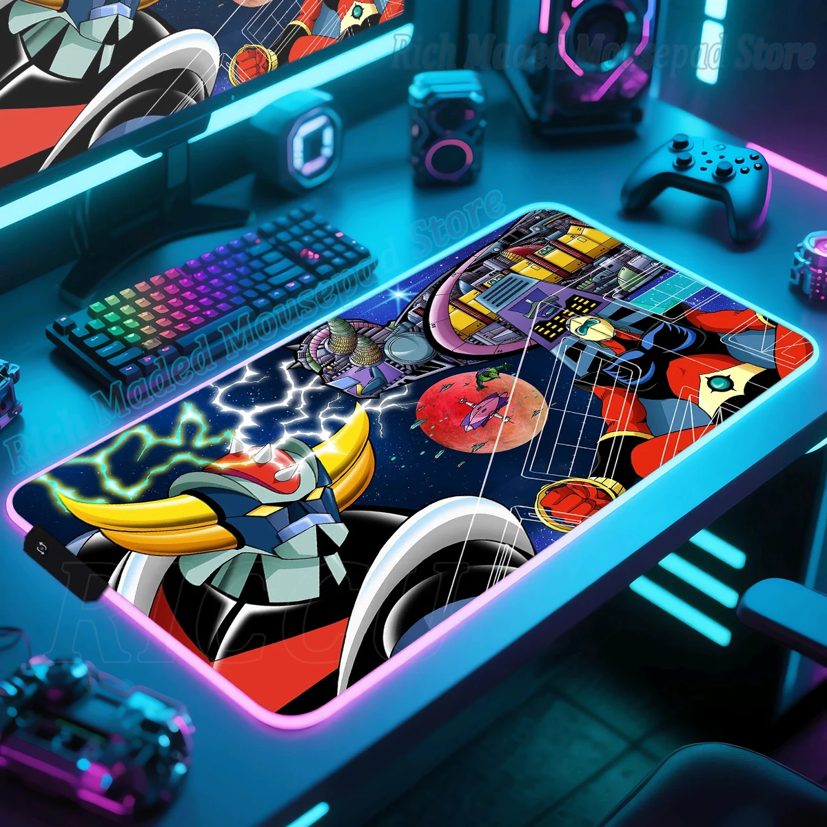 

Grendizer And Actarus UFO Robot Keyboard Desk Mat RGB Mousepad Anime Xxl PC Gaming accessories Large Computer Extended Mouse pad