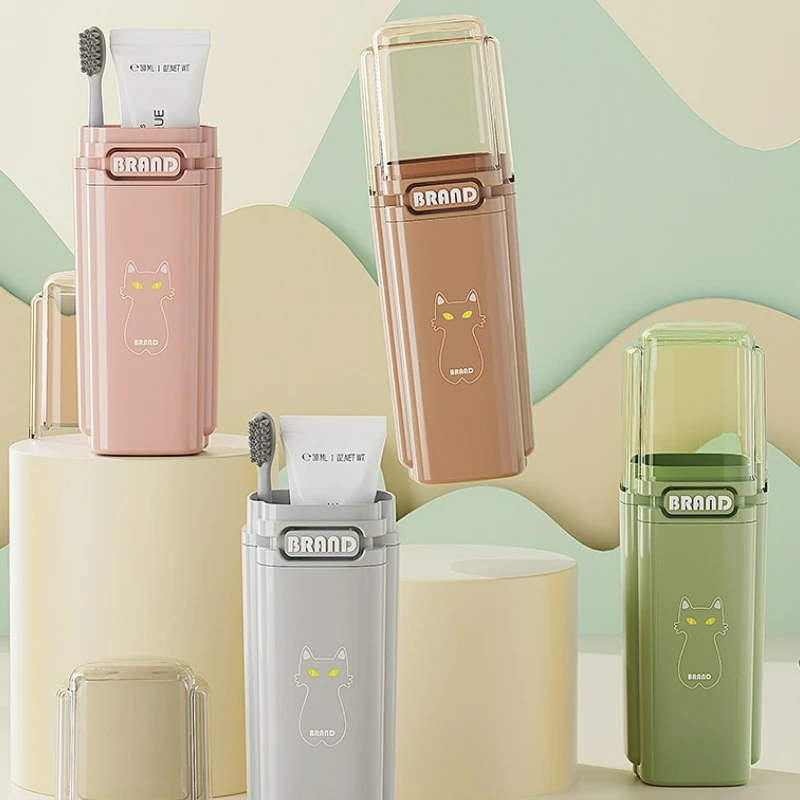 1pc One portable travel toiletry set, including a mouthwash cup, toothbrush cup and toiletries storage container.