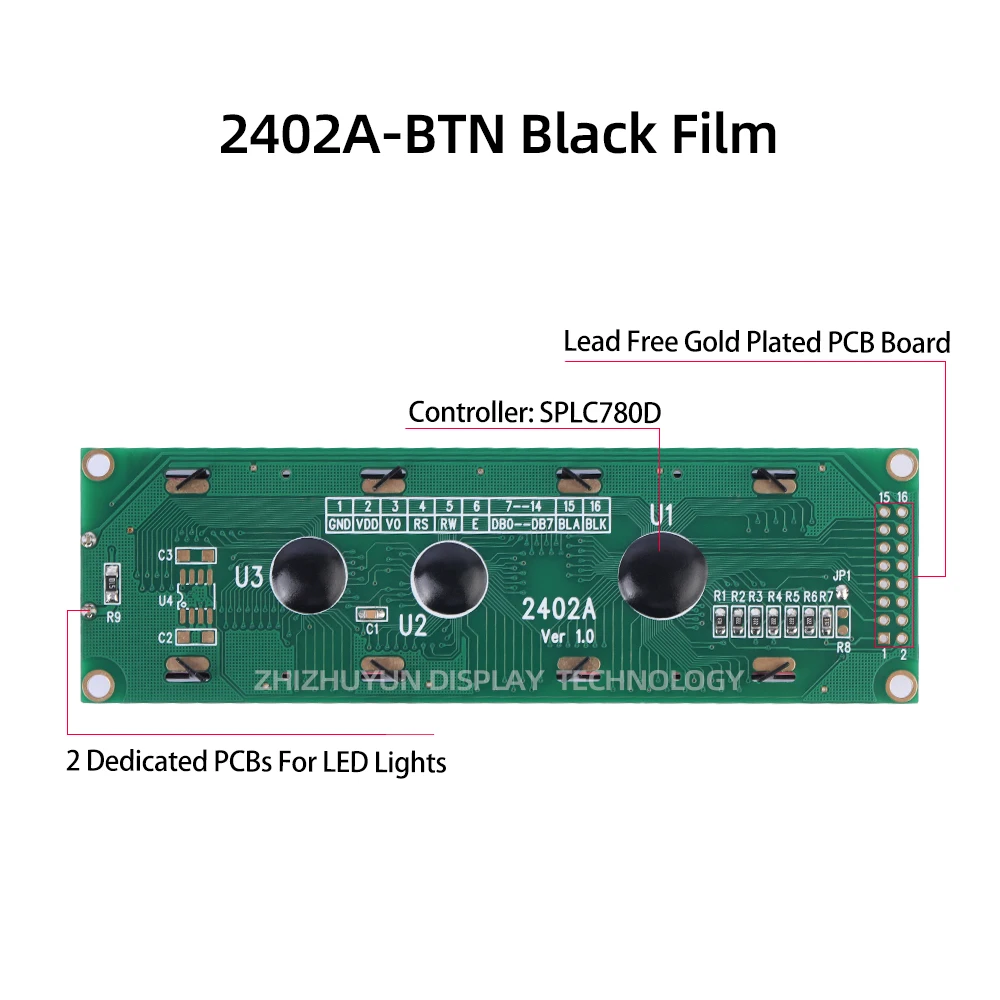 제조업체 2402A LCD 화면, BTN 블랙 필름, 블루 텍스트, LCM24 * 2 격자 모듈, Cob 단색 문자 화면