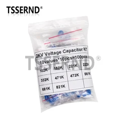 100pcs 2KV High Voltage Ceramic Capacitor Assortment Kit 2KV 102K 152K 221K 222K 332K 471K 472K 561K 681K 821K DIY Set
