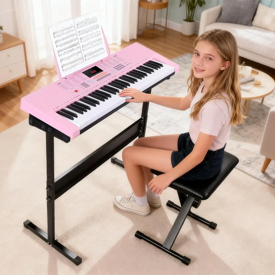 بيانو لوحة مفاتيح كهربائية محمولة مكونة من 61 مفتاحًا مع مكبرات صوت مدمجة وشاشة LED للممارسة المنزلية والعروض تتضمن غطاء الرأس #2