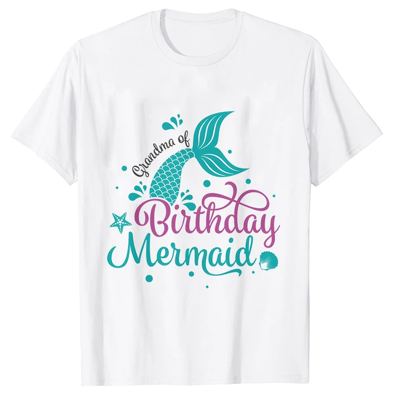 Mermaid Birthday Girls Family Matching Party T Shirts Fahion Mermaid Party T-shirts Family Outfit Casual Tops Short Sleeve Tees