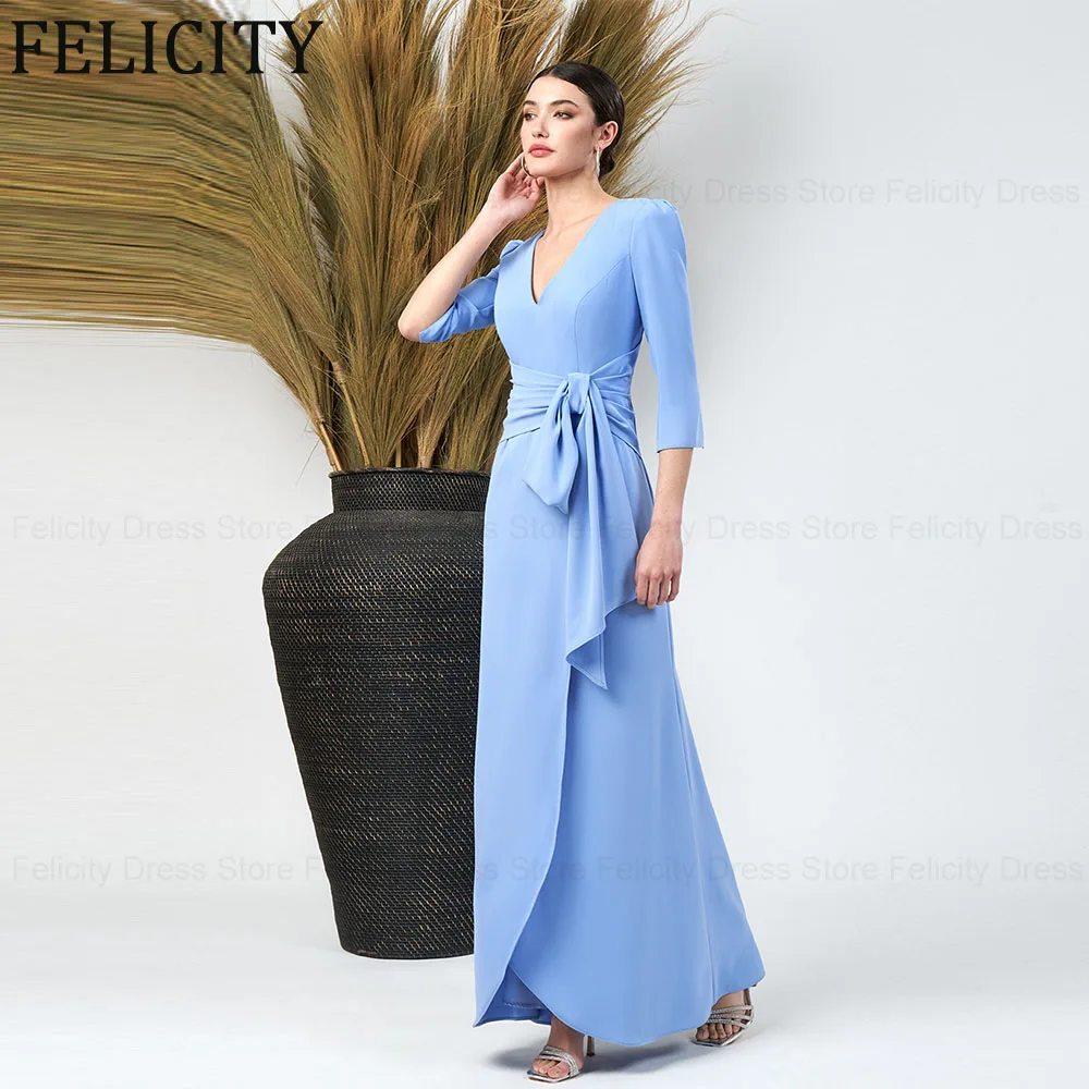 Simple Mother of the Bride Dresses 2024 Sheath V-Neck Formal Wedding Guest Dresses Pleated Ankle-Length Long Party Evening Gowns