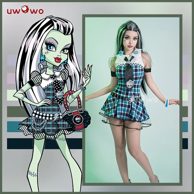 In Stock UWOWO Monster High Cosplay Frankie Stein 1 Cosplay Costume Suit Female Cosplay Dress Halloween Costumes Outfit