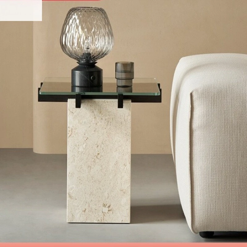 

Kona square edge glass black solid wood marble corner modern light luxury living room designer