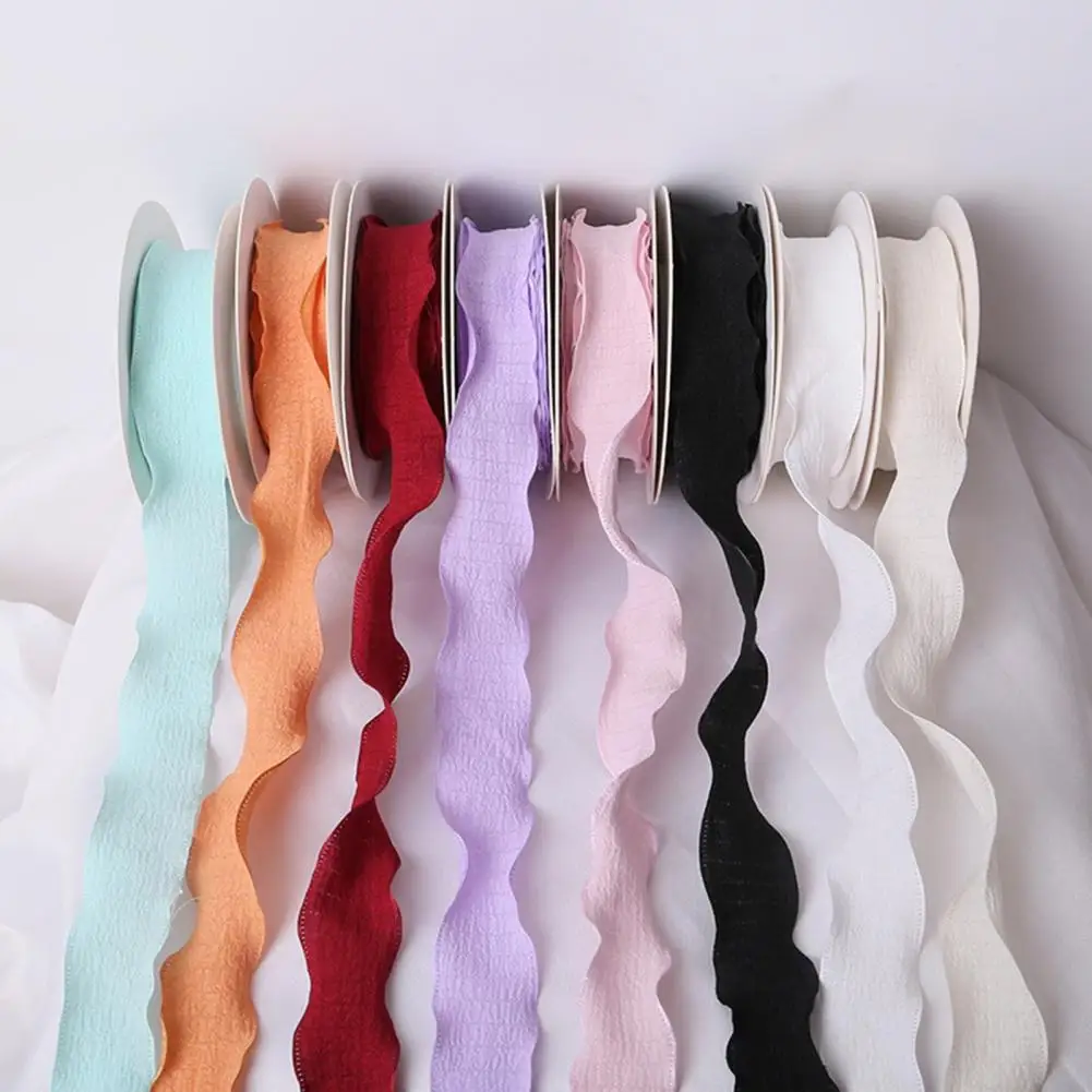 Decoration Ribbon Gift Wrapping Ribbon Solid Polyester Ruffle Edge Ribbon for Diy Sewing Gift Wrapping Bridal Bouquets Christmas