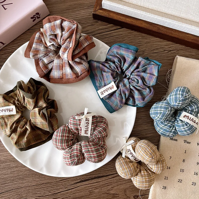 

Milk Coffee Fabric Plaid Elastic Hair Bands Baby Girls Ponytail Holder Rubber Bands Children's Hair Rope Ties Hair Accessories