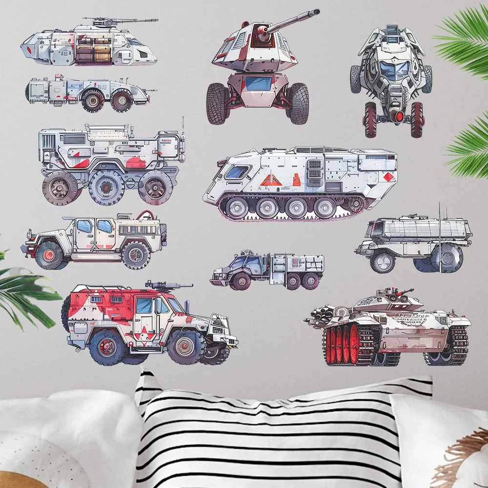 Cartoon Tank Off road Vehicle Wall Sticker For Kids Room Chi