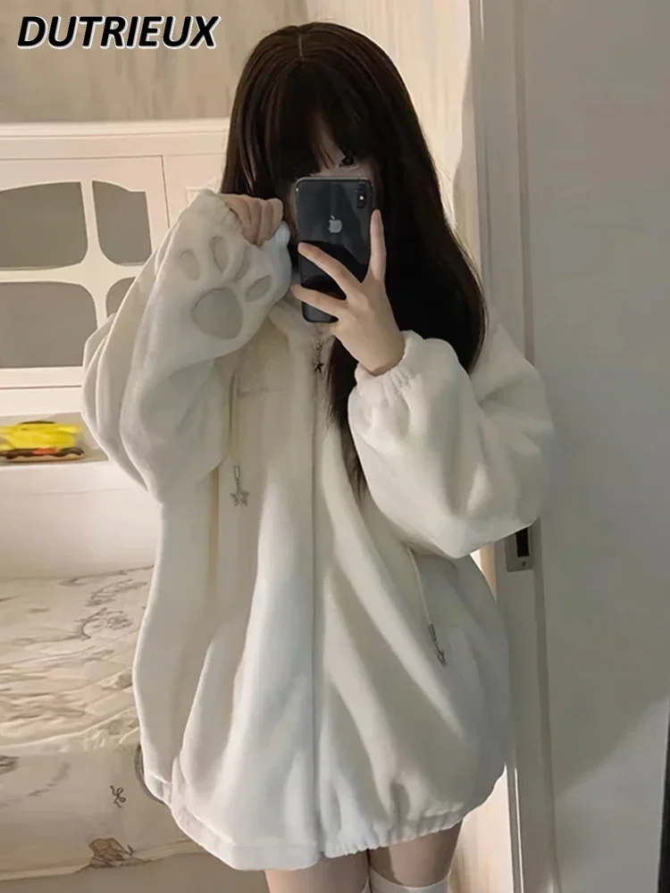 Veste à capuche en laine d'agneau pour femme, manteau ample et décontracté en velours épais, en coton, Version coréenne, nouvelle collection automne hiver
