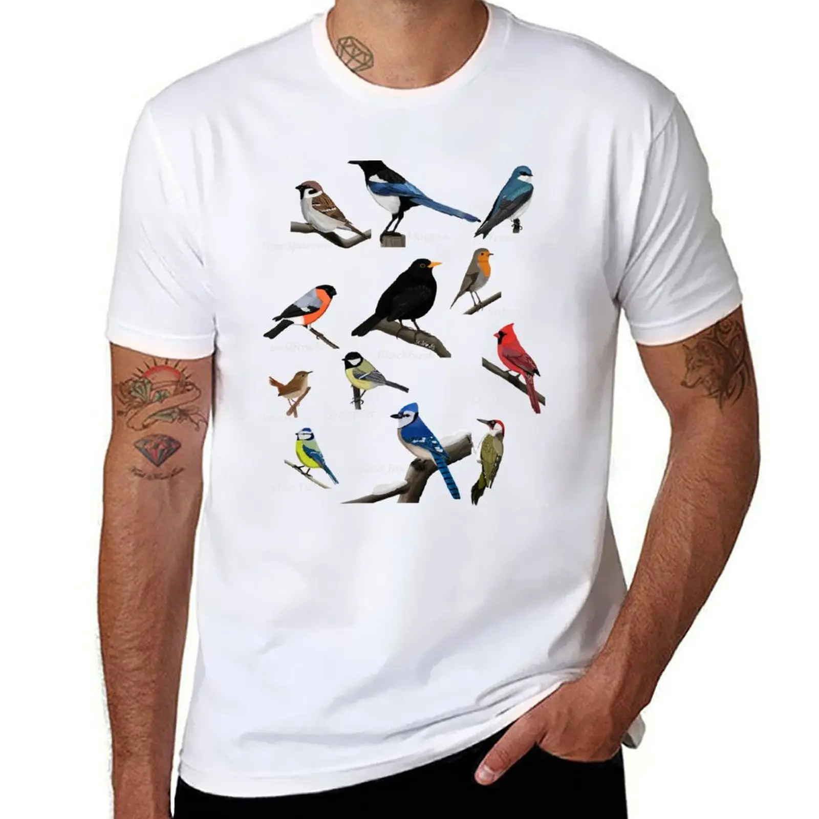 

Backyard Birds Drawing T-Shirt All Match Print Short Sleeve Top