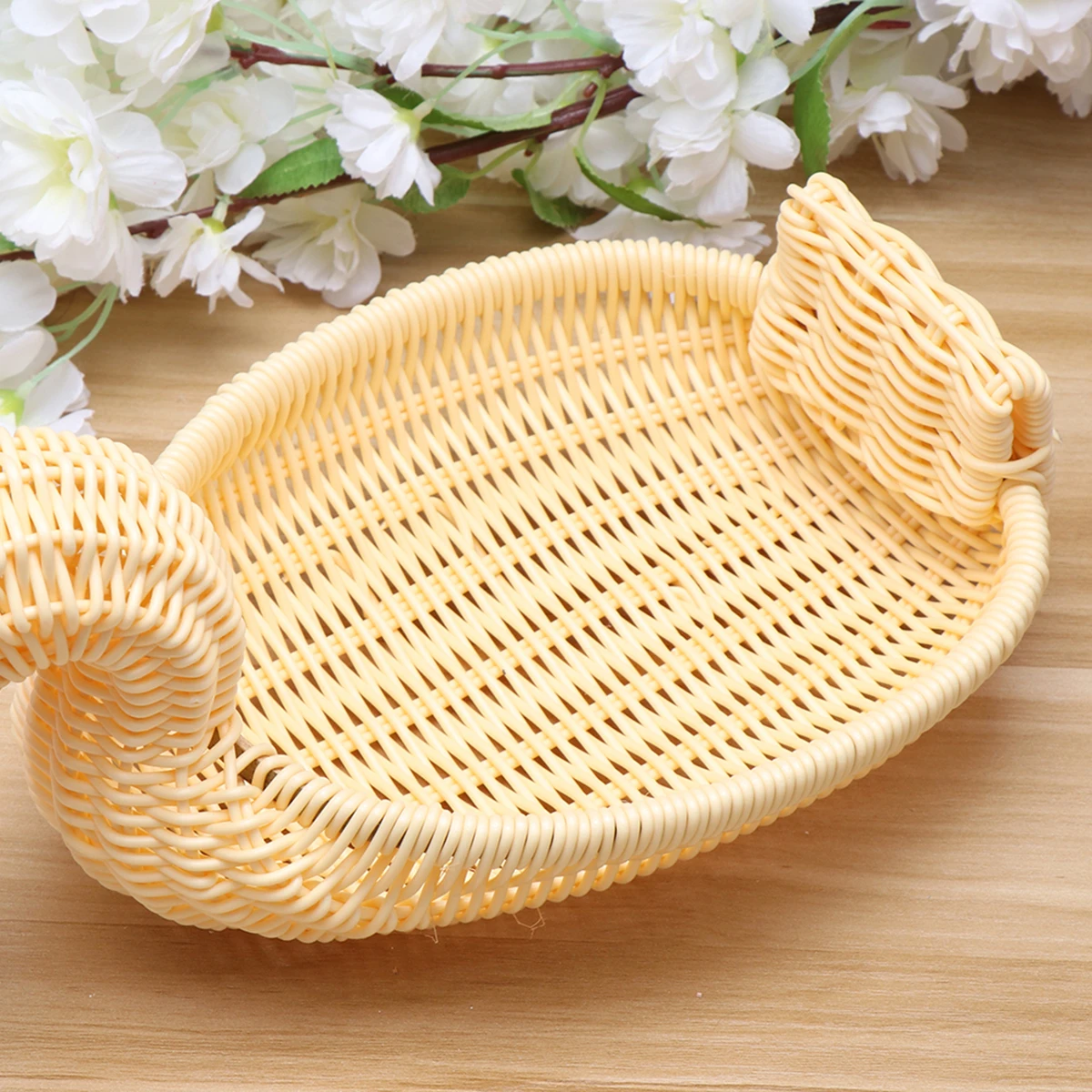

Rattan Plastic Fruit Basket Kitchen Snack Tray Vegetable Animal Storage Long Use Decor Gift