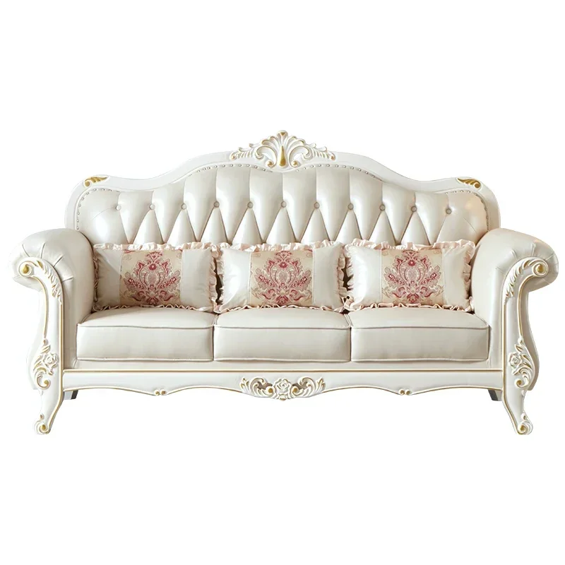 

SD European leather sofa combination small apartment living room 123 whole solid wood light luxury first layer cowhide