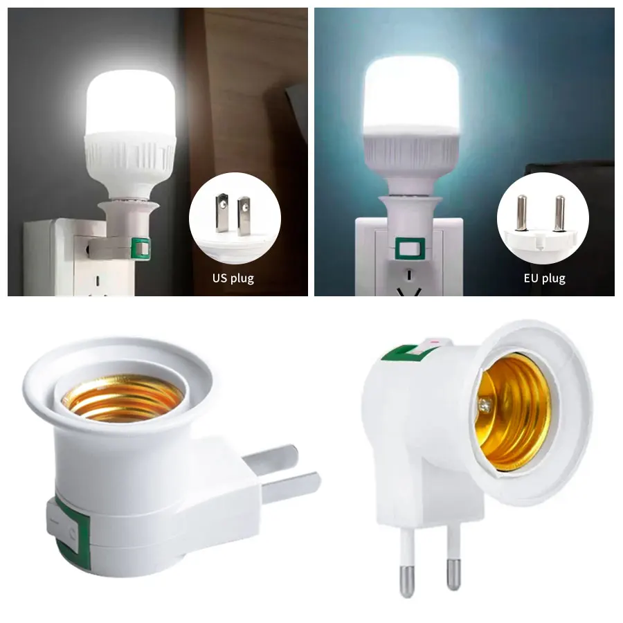 E27 LED Light lampadine presa Base portalampada EU US Plug Adapter Converter ON/OFF interruttore luci Base per lampadina a Led