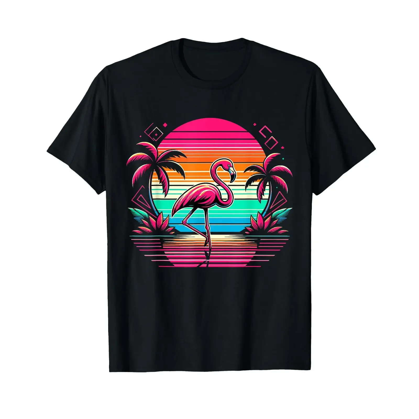 Pink Flamingo Beach Summer Vibes Palm Tree Tropical T Shirt vintage Washed Stretched Breathable Slightly Soft