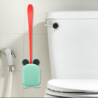 Soft Gel Toilet Brush with Holder Bathroom Cleaning Tools Bowl Rack Kit Cartoon Silicone Bristles Long Handle Easy