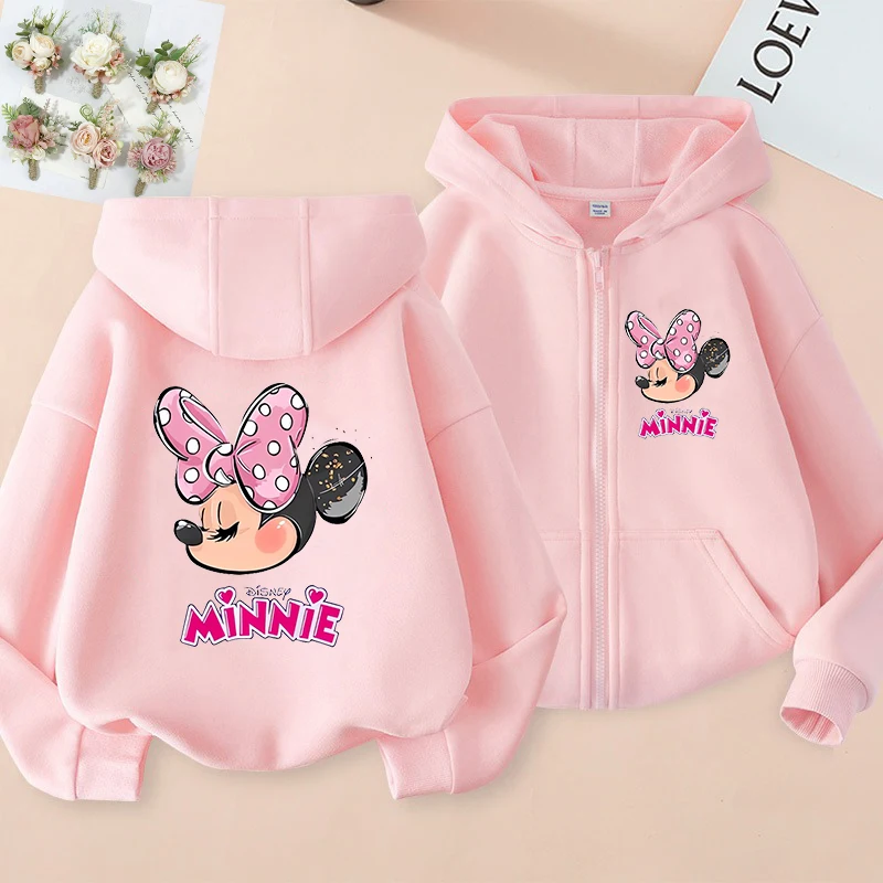 90s Zip Up Hoodie Kawaii Kids Minnie Mouse Children's Hoodie Zipper Children Sweatshirt Clothes Kid Girl Boy Top Hoody