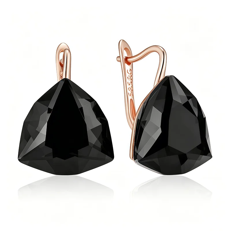 Wbmqda Elegante schwarze Ohrringe mit großem Stein für Damen, 585er Roségold, luxuriös, für Partys, 25 x 13 mm, Schmuckzubehör