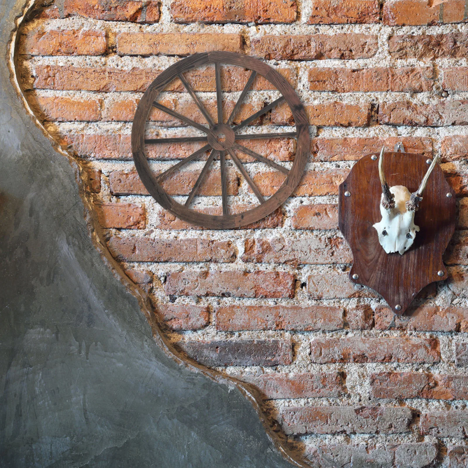 

Wagon Wheel Wooden Wall Decor Vintage Rustic Style Wood Wall Hanging Decoration for Indoor Outdoor Home Garden