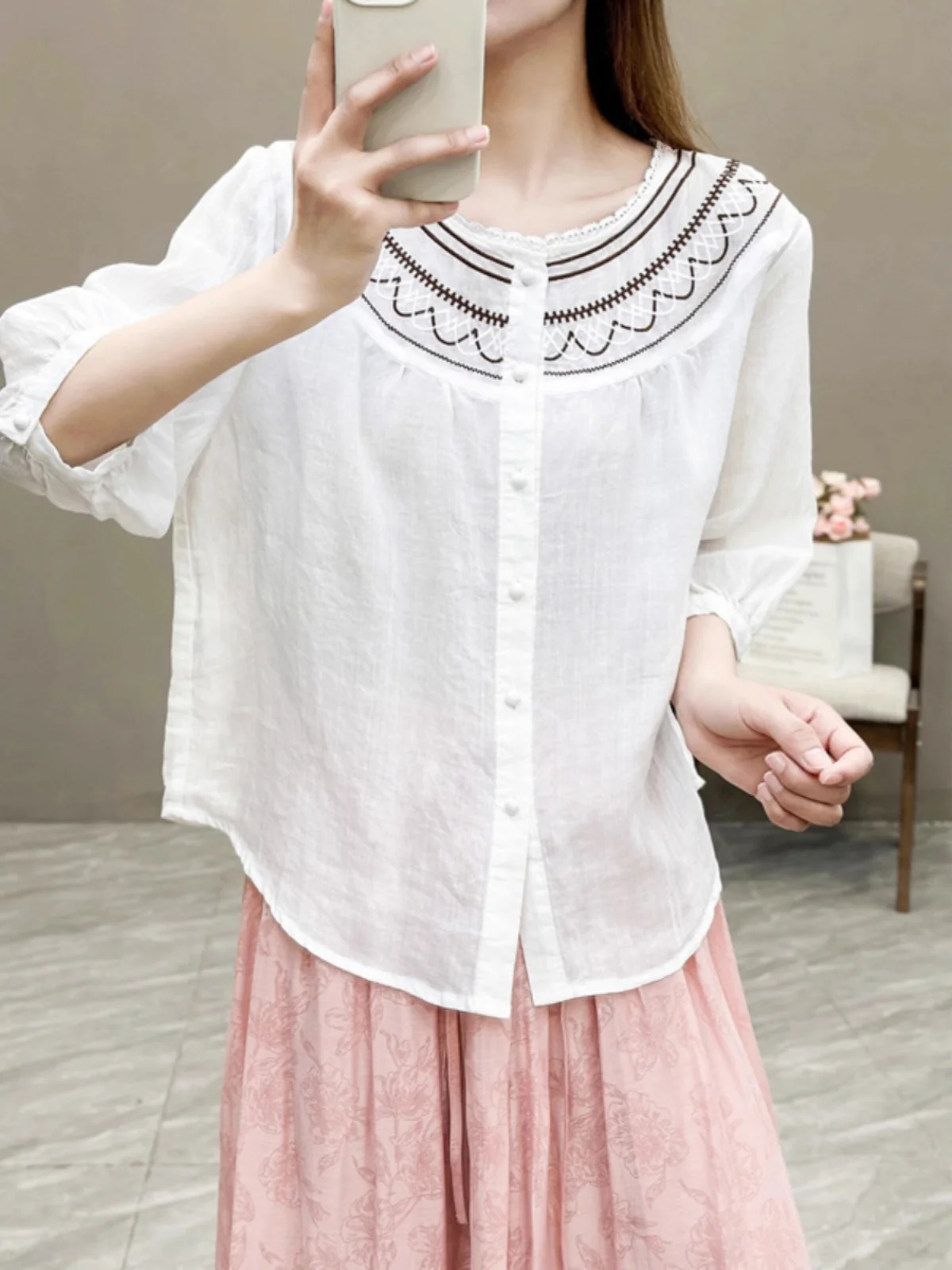 الفني القطن الكتان المطرزة irt رقيقة f Sve الدانتيل طوق حجم كبير المرأة الصيف أعلى عارضة فضفاضة تناسب irt