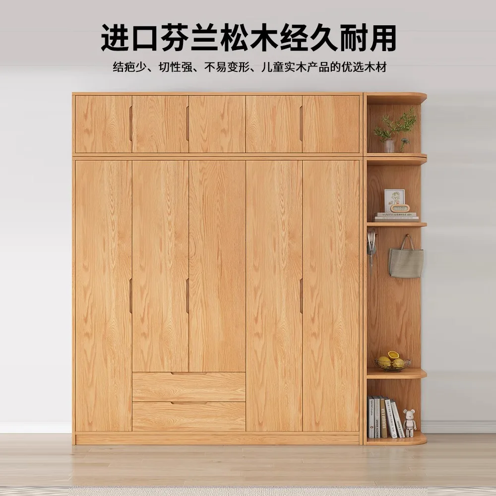 All solid wood wardrobe bedroom thickened log simple storage cabinet furniture import