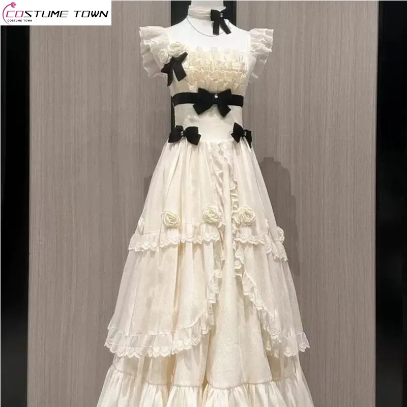 

Spring and summer new French fashion slim lace bow dress