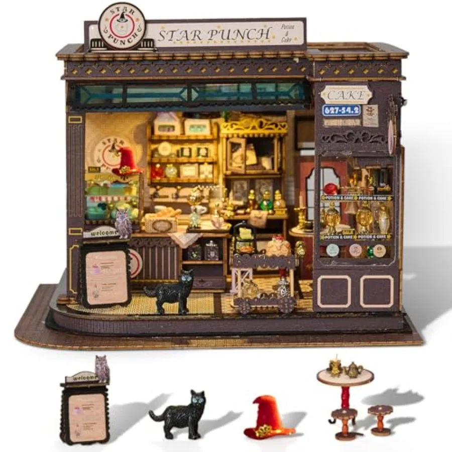 

Набор для самостоятельной сборки 3D-пазла «Книжный уголок»: модель кофейни с LED-подсветкой для взрослых, миниатюрный декор для книжной полки, коричневый, креативный набор для творчества