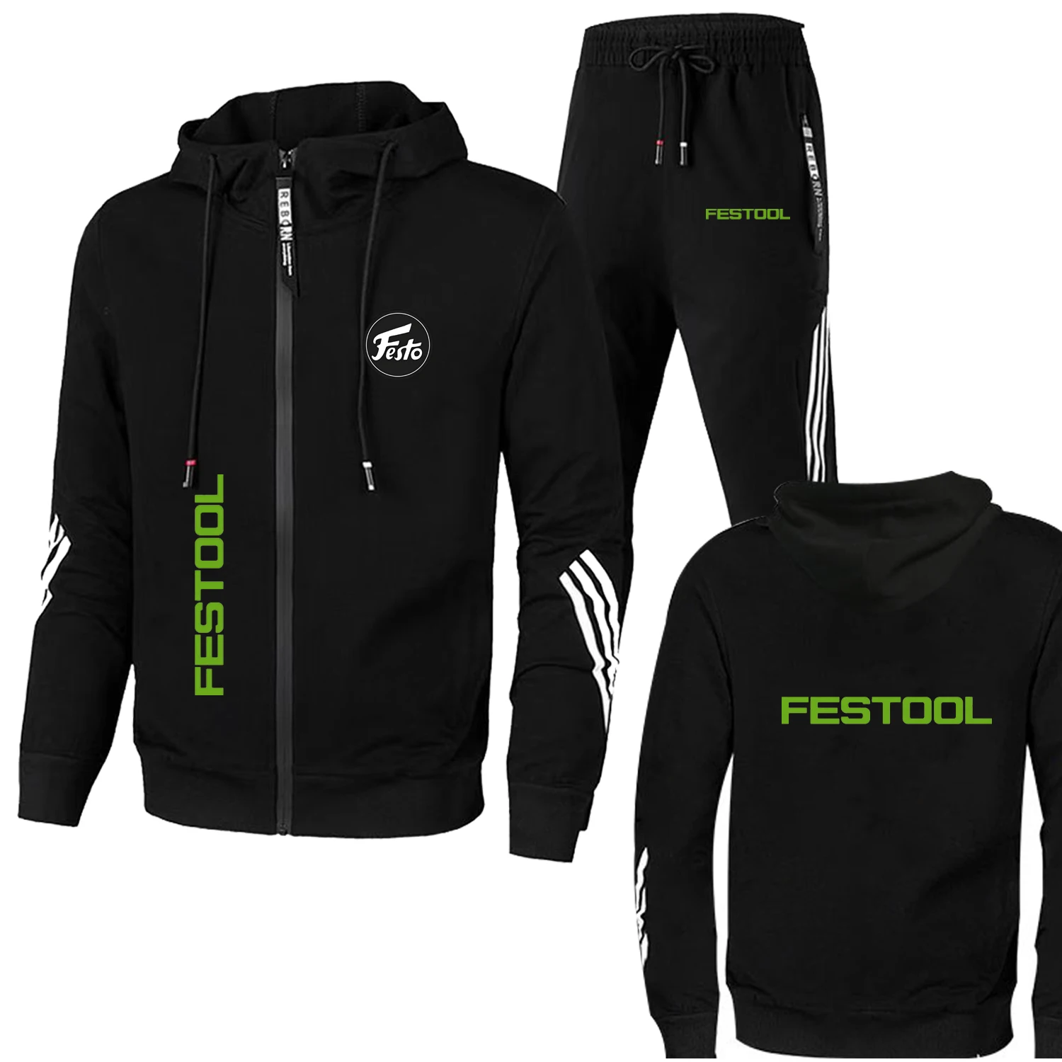 2025 New Spring Autumn Festool Tools Printed Men Sport Suits Fashion Zipper Hoodie Tracksuit +Pant Running 2Pcs Sets Clothing