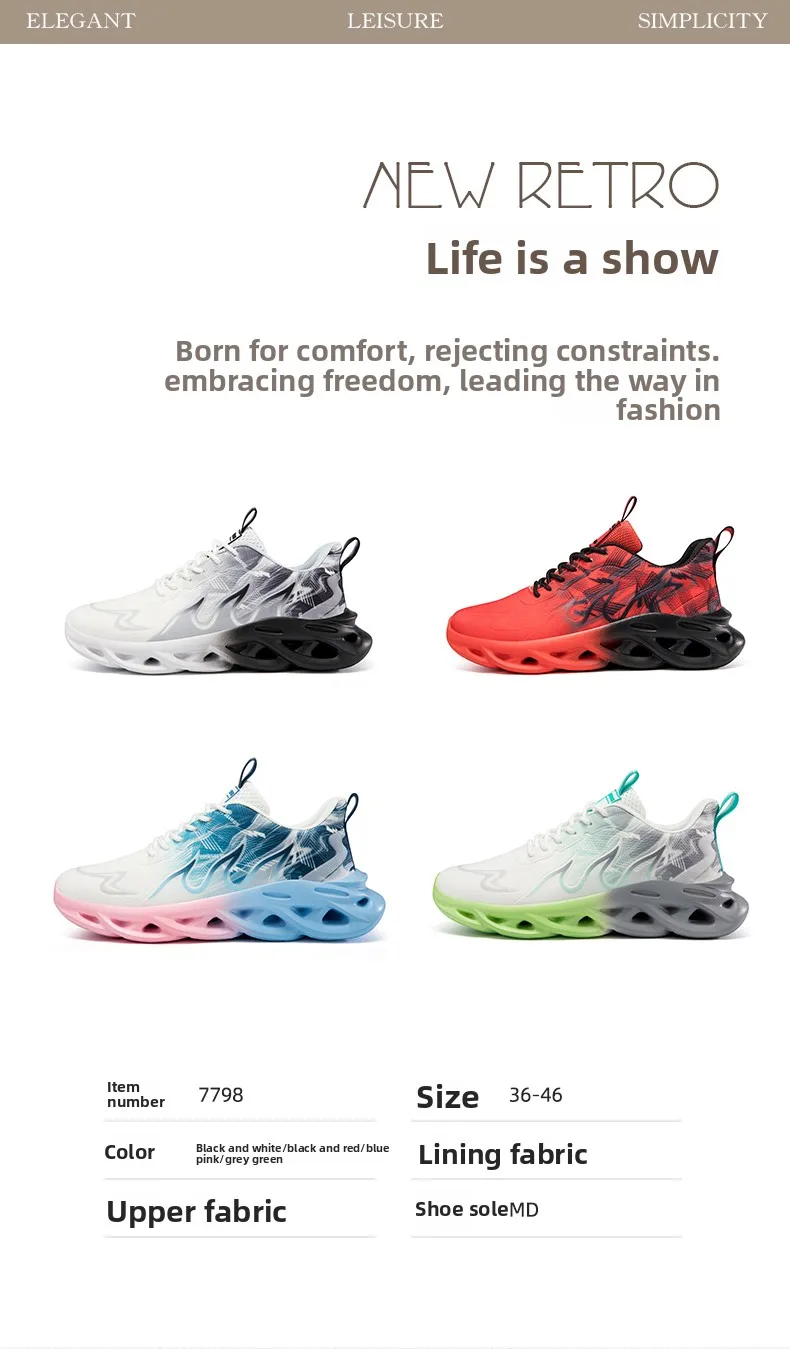 Atmungsaktive Laufschuhe für Herren, modische Sneaker mit Farbverlauf und spezieller Sohle, leichte, stoßdämpfende Sportschuhe mit Schnürung. – Detail 4