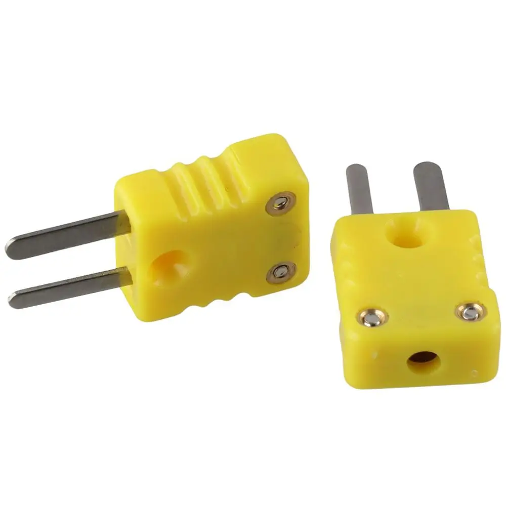2Pcs Yellow K Type Thermocouple Connector -200-1300℃ Plastic Mini Male Plug Wire Connectors Thermocouple Sensor Probe
