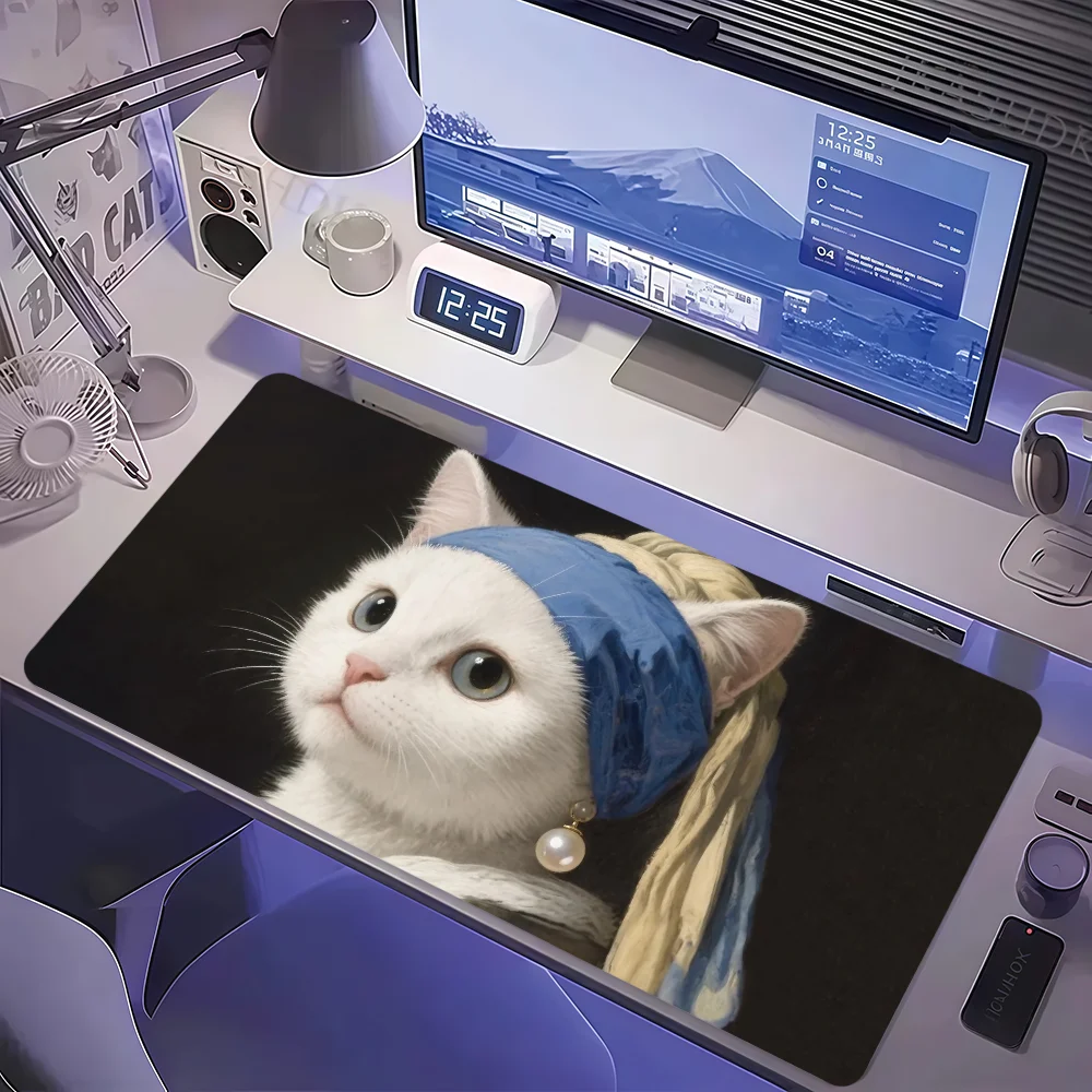 

Girl with a Pearl Earring Cute Cat Mouse Pad Non-slip Thickened MousePad Large Writing Lockedge Office Student Gaming Cushion