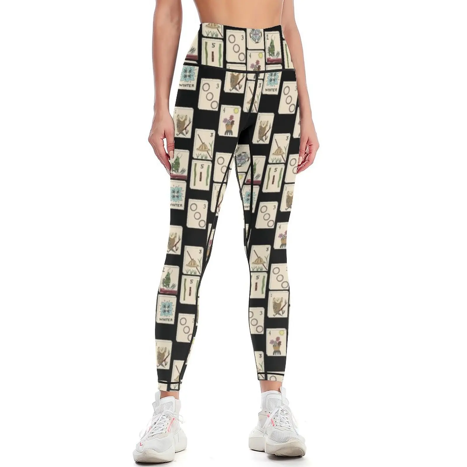 

Mahjong Majong Black Tile Pattern Leggings Legging sexy woman Training pants Womens Leggings