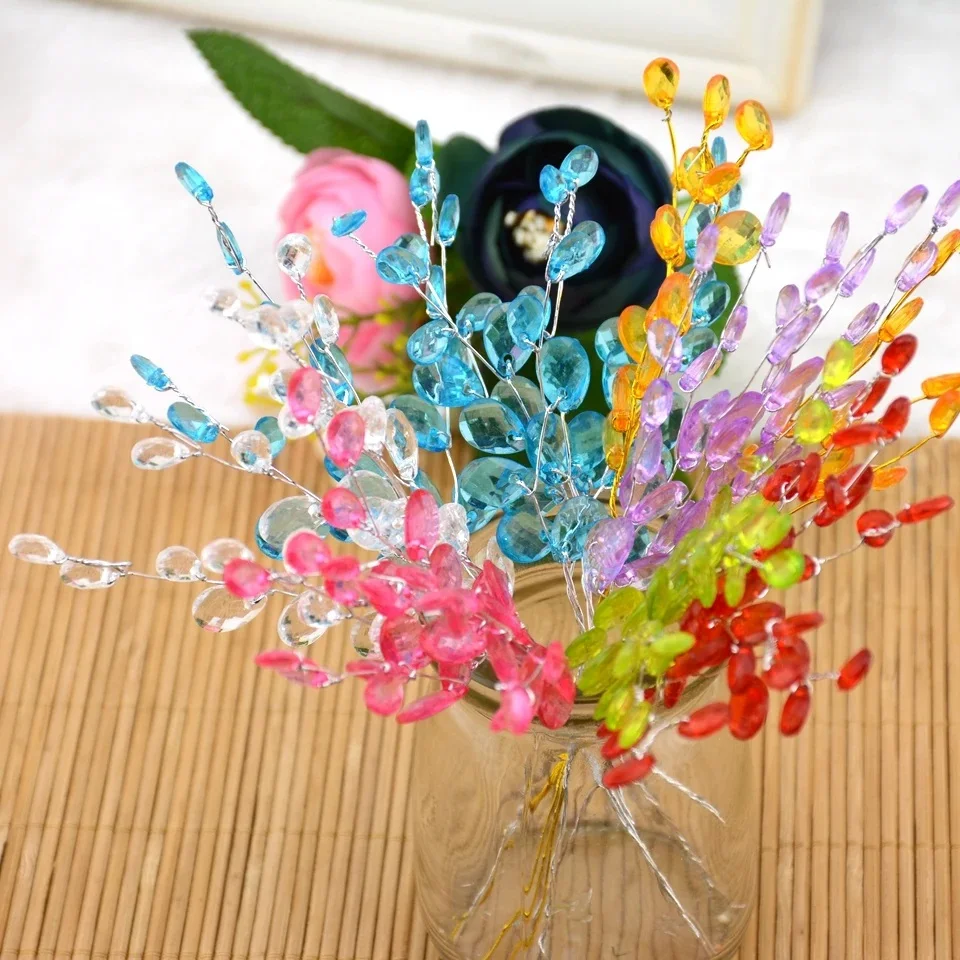 5/10Pcs 15cm Acrylic Bead Drop Stems Flower Bouquet Crystal Bud Branches Flower for Wedding Home Decoration Floral Decor Craft