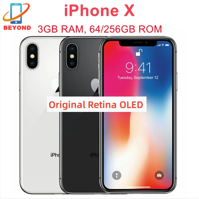 Apple-iPhone Xオリジナルの携帯電話,画面5.8インチ,3GB RAM, 64 GB