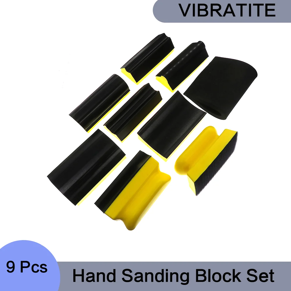 

9 Pcs Hand Sanding Block Set Assorted Shaped Sanding Disc Hook and Loop Holder Grinding Sponge Abrasive Tool for Polishing