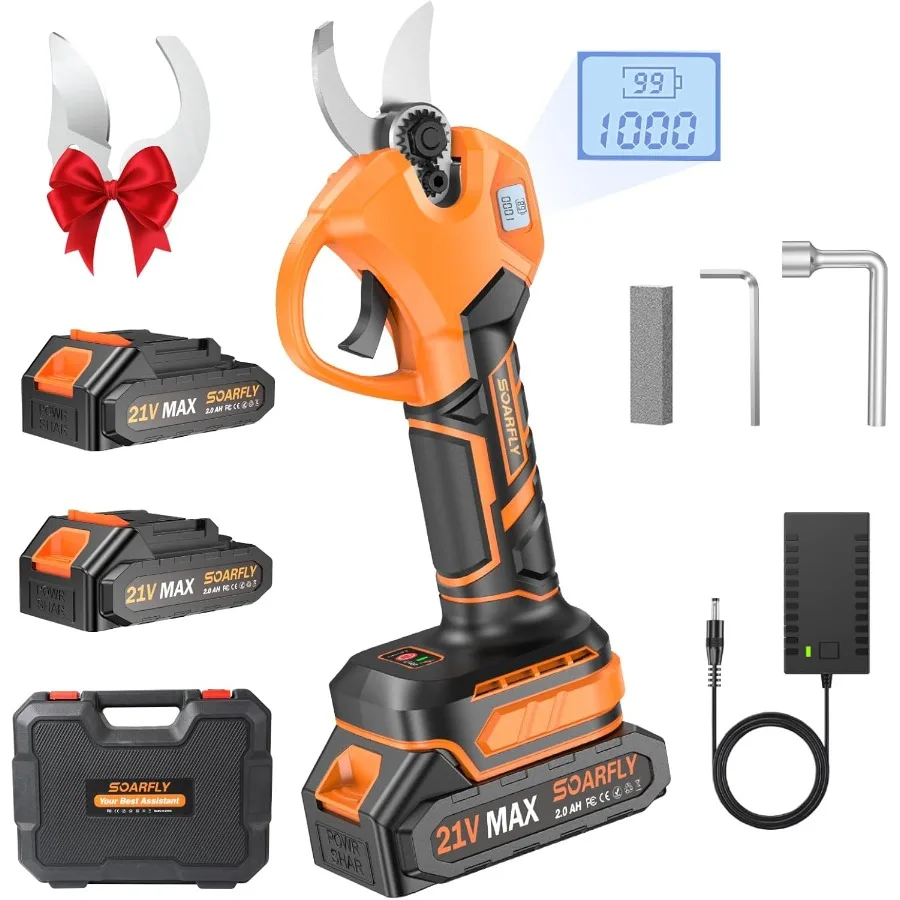 

Upgraded Electric Pruning Shears 1.5'' Cutting Diameter Brushless Motor Cordless Pruner with LCD Display 2 x 2000mAh Batteries
