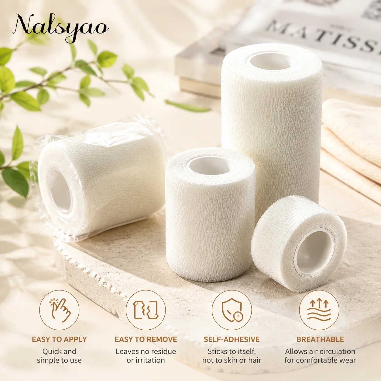 5 Pcs 2.5/5/7.5/10cm Self Adhesive Elastic Bandage Cohesive Non-woven Wraps Tape Disposable for Sports Fixing Wrist Leg Finger
