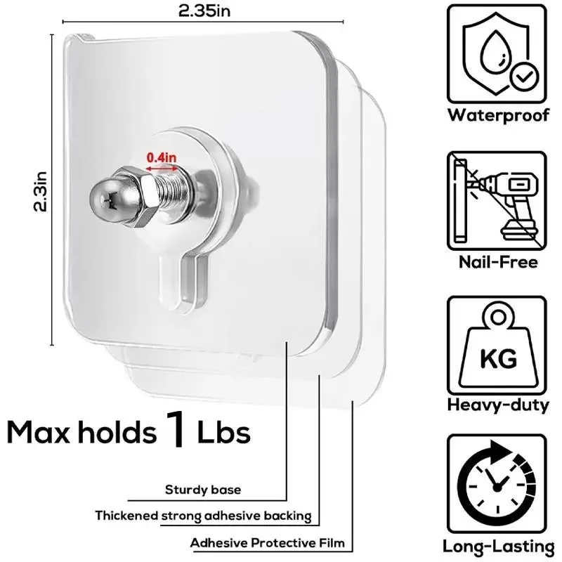 20PCS Self-Adhesive Photo Frame Hooks, Stainless Steel & Ceramic Wall Mount Hooks - Waterproof, Non-Slip, Lightweight, Smooth Home Organizers for Bathroom, Kitchen Use