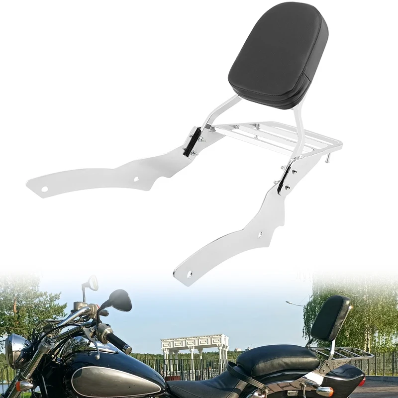 

Хромированная спинка заднего пассажира мотоцикла Sissy Bar + багажник для Yamaha Dragstar V-Star XVS400 XVS650 Custom 1996-2017