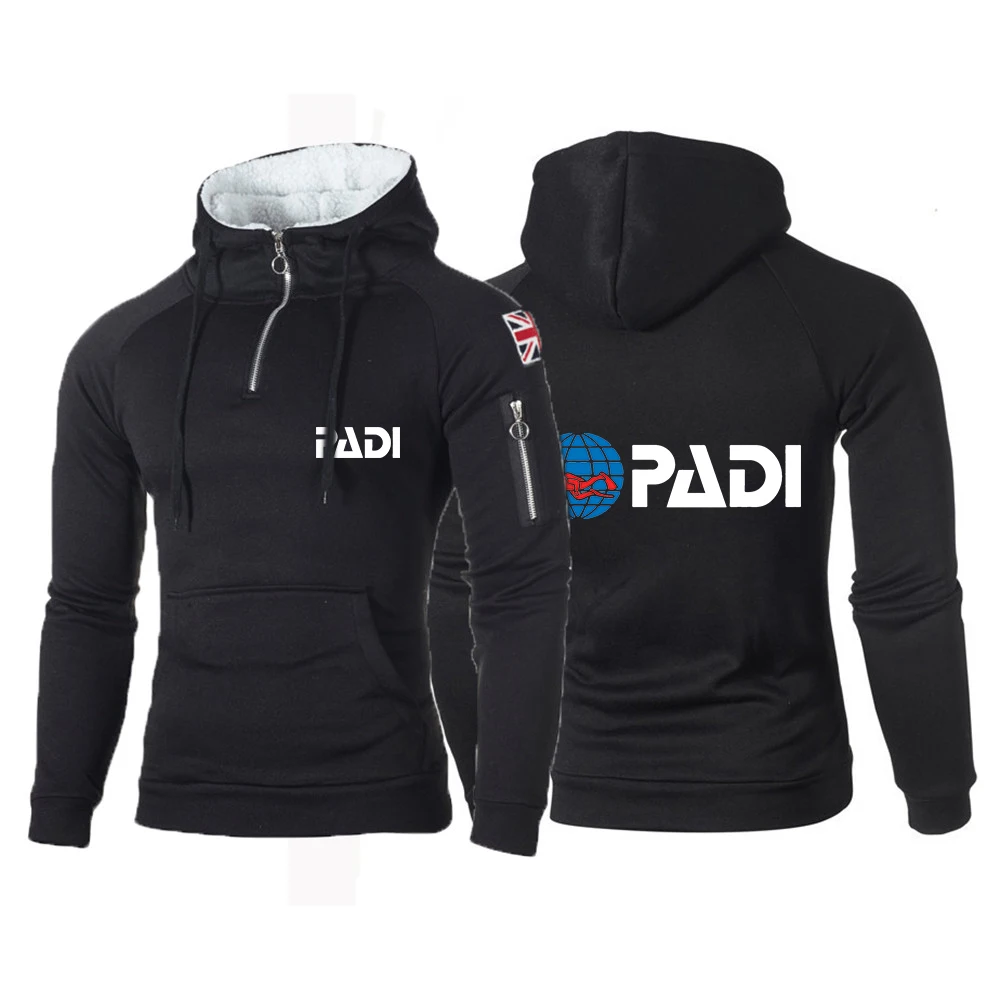 2024 Scuba Driver Padi New Men's Spring and Autumn Pullover Fitness Hoodie Classic Hooded Long Sleeve Printing Tops