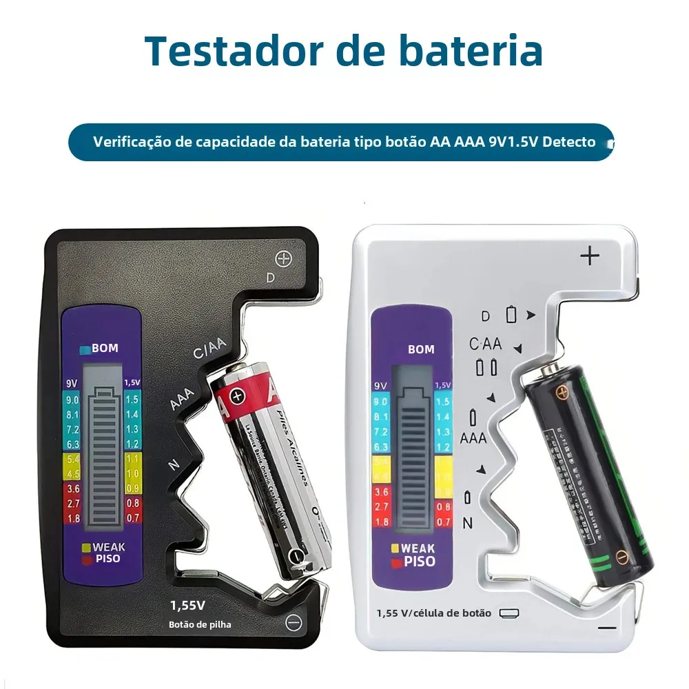 Testador Digital de Baterias com Display LCD para Pilhas C, D, N, AA, AAA, 9V, 1.5V e Pilhas Botão - Detector de Capacidade e Analisador de Carga