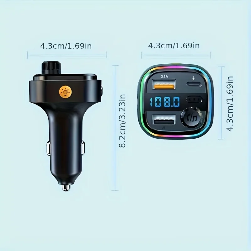 Car cigarette lighter charger with two USB ports and one Type-C. After connecting to your phone via Bluetooth, you can take call