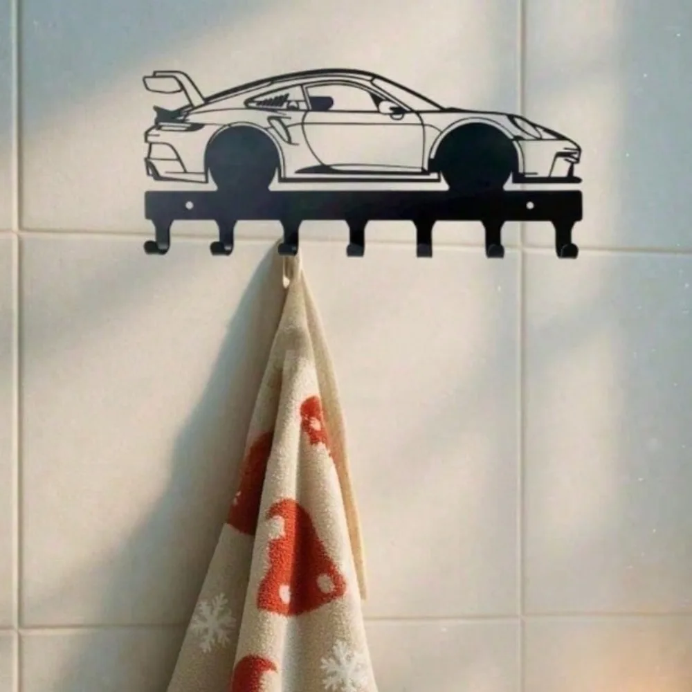 Vintage Metall-Autoschlüsselhalter Wanddekoration - 5 Haken Rustikale Garagen-Wandkunst für Männer, Väter, Autoliebhaber Geschenk, Langlebig Wasserdicht