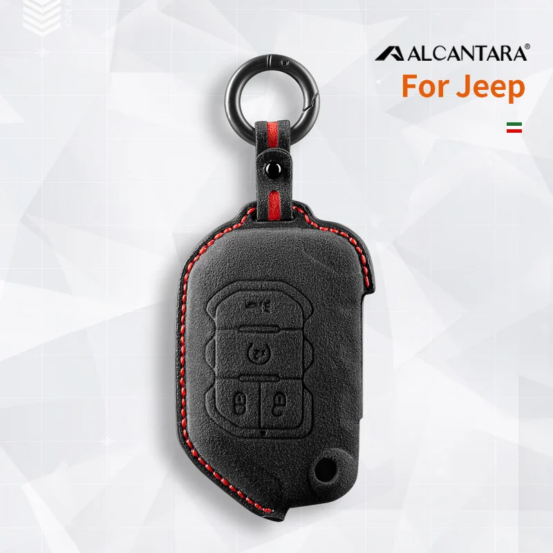 

Alcantara Car Key Case Cover Holder Key Shell Buckle For 2018 -2022 Jeep Gladiator JT JLU Wrangler TJ JL 4Buttons Keychain