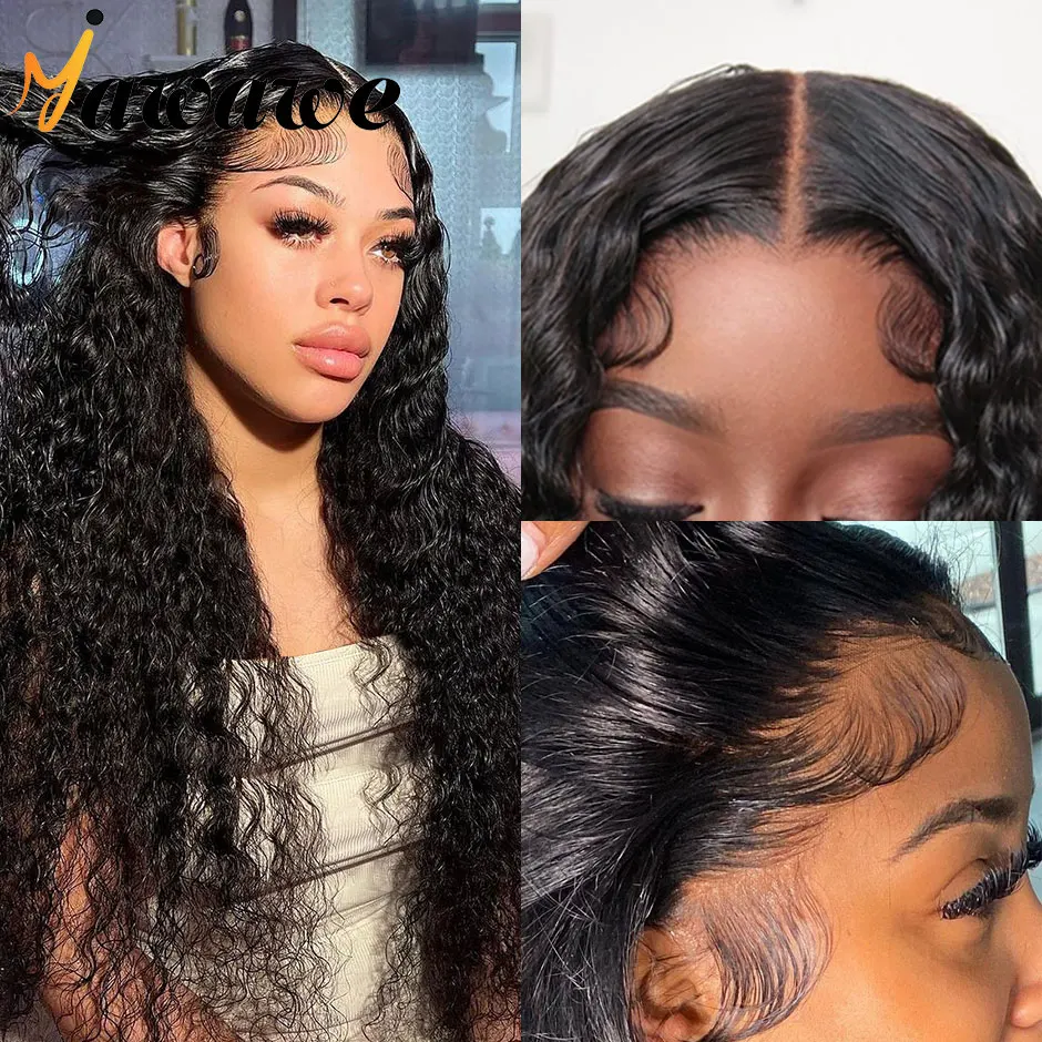 YAWAWE Pre-Bleached Glueless Wig Human Hair Ready To Wear Water Wave Pre-plucked Lace Frontal Wigs For Women Curly HD Lace Wigs