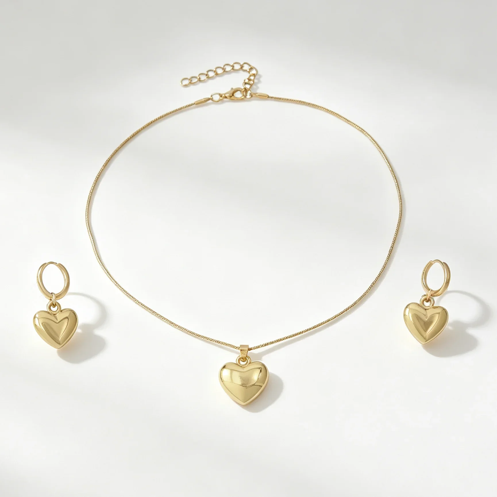 Silver Gold Heart Necklace Drop Earrings Retro Romantic Vintage Party Jewelry Set Gift for Women Girls Bestie Girlfriend